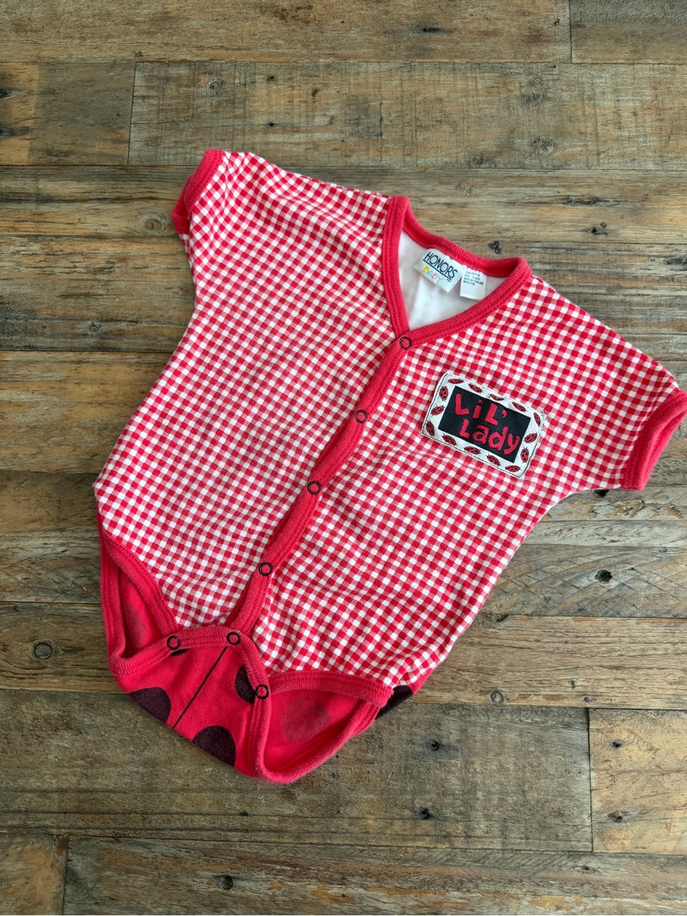 Vintage Red Gingham 'Lil Lady' Ladybug onesie